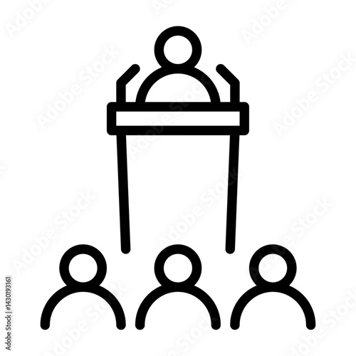 Politician outline icon. Speech black line illustration.