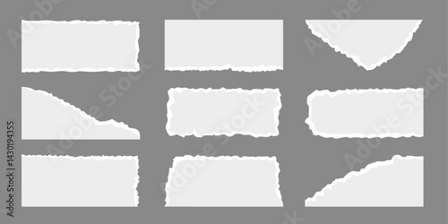 vector torn paper set. Clip art isolated on grey background.