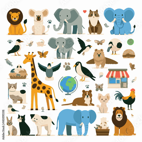 nature, wildlife, giraffe, animal, environment, planet, elephant, earth, day, illustration, conservation, celebration, ecology, world, eco, concept, life, natural, design, global, wild, forest, animal