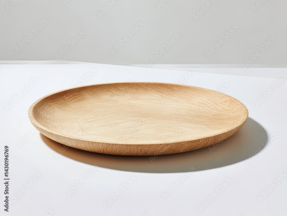 Light-colored wooden plate showcasing natural grain and texture isolated on white background Light-colored wooden plate showcasing natural grain and texture isolated on white background