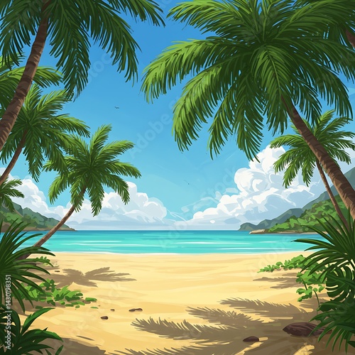 Beach illustration with palm trees