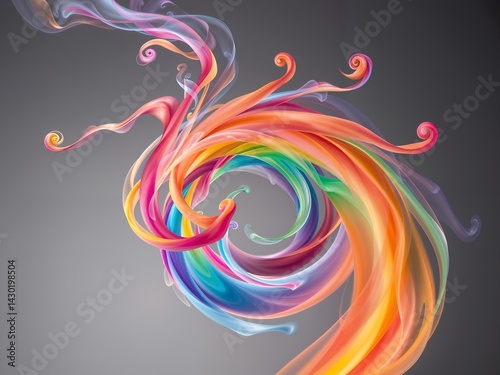 Swirling ribbons of translucent color create a dynamic and abstract composition with fluidity and