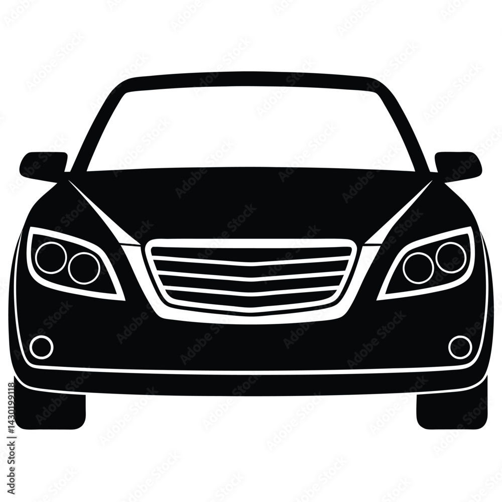 Obraz premium Front View Of A Sedan Car Vector – Modern Vehicle Illustration for Automotive, Transport & Design Projects