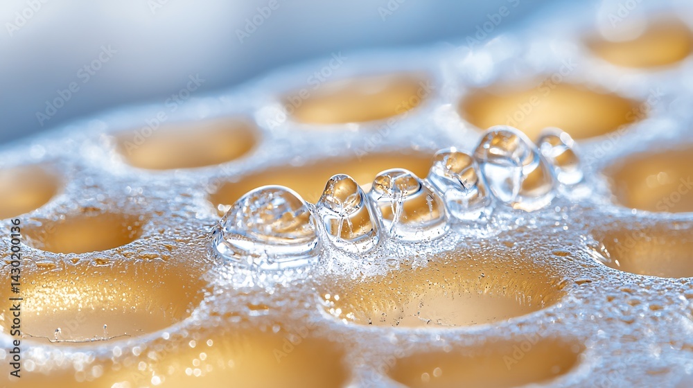 Clear dental aligners on grid surface, covered with moisture, offering a modern orthodontic solution Clear dental aligners on grid surface, covered with moisture, offering a modern orthodontic solution