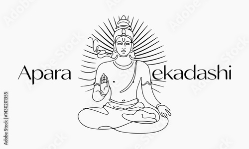 Line Art Depiction of Meditating Spiritual Figure with Apara Ekadashi Text