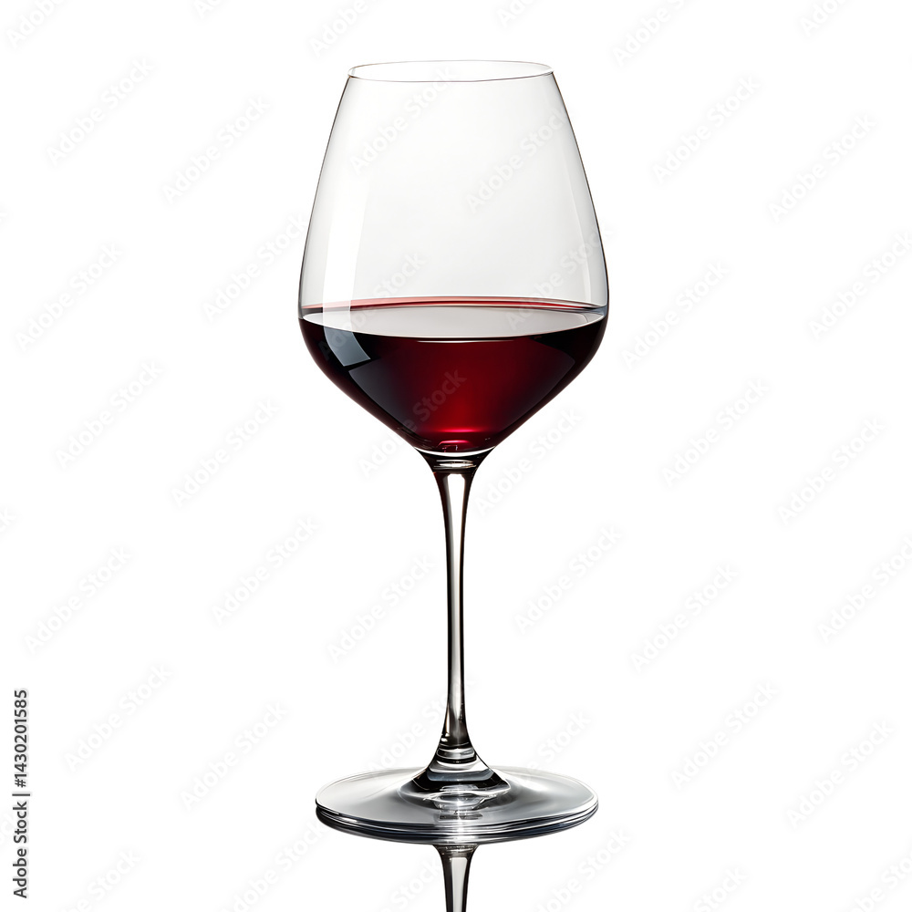 Crystal Clear Wine Glass Filled with Deep Red Wine on White Background

