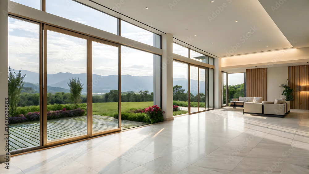 Fototapeta premium Modern Luxury Home Interior Design with Panoramic Mountain Views