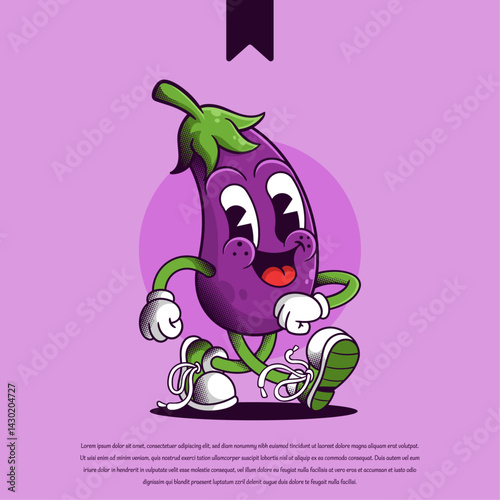Happy Eggplant Cartoon Mascot Logo