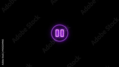 Neon pause image icon illustration on black background. Glowing neon audio player icon.