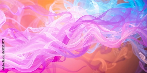 Ethereal ribbons of pink, purple, and blue dance across a soft, warm background, creating a sense