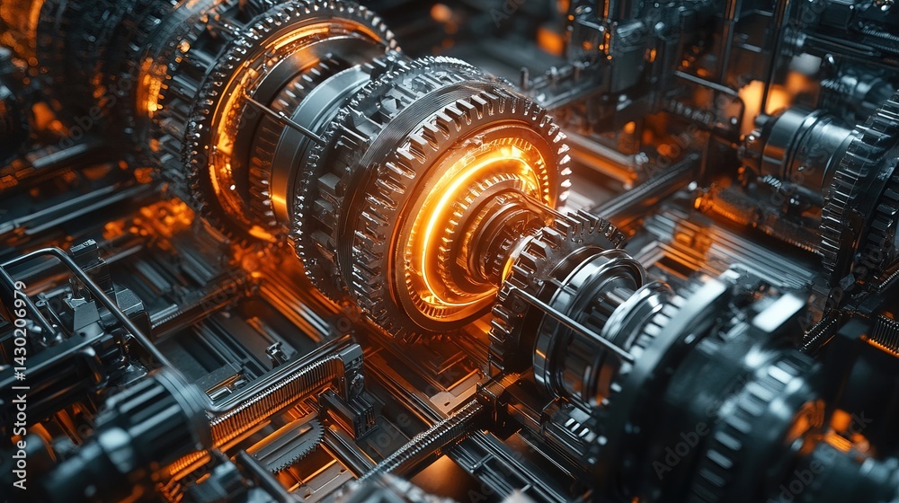 Obraz premium Futuristic Mechanical Gears and Energy Flow