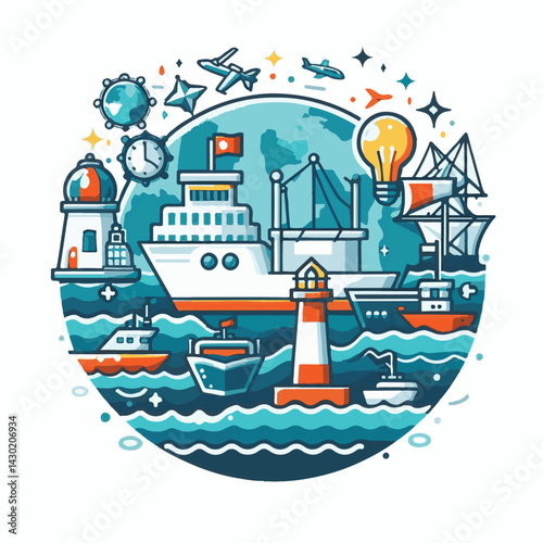 marine, ocean, illustration, international, poster, shipping, sea, nautical, maritime, transportation, banner, blue, celebration, background, world, vector, holiday, graphic, ship, design, concept, bu