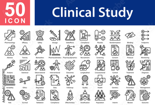 Clinical Study Icon Collection and Symple Concept Black Outline