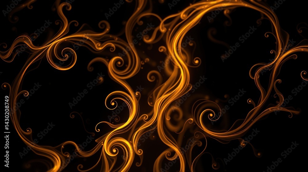 Abstract swirling golden patterns on black background Abstract swirling golden patterns on black background