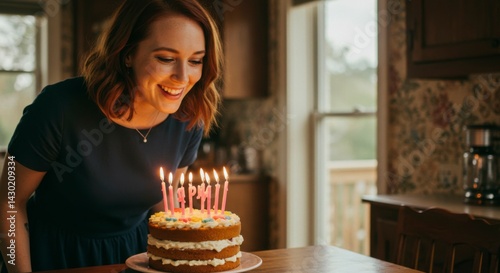 Woman blowing out birthday candles