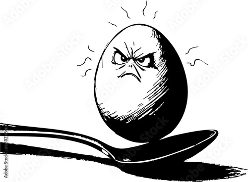 Frustrated egg in a spoon kitchen illustration humorous close-up unique emotions