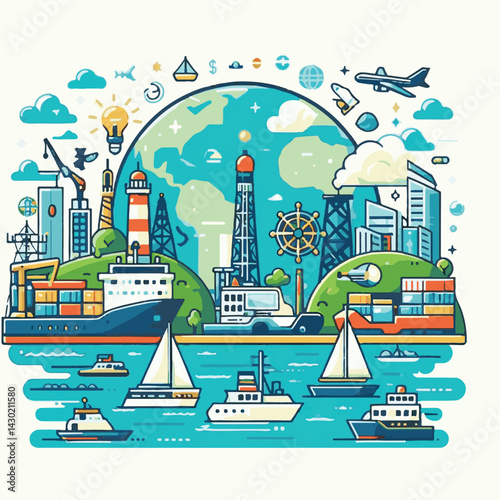 marine, ocean, illustration, international, poster, shipping, sea, nautical, maritime, transportation, banner, blue, celebration, background, world, vector, holiday, graphic, ship, design, concept, bu