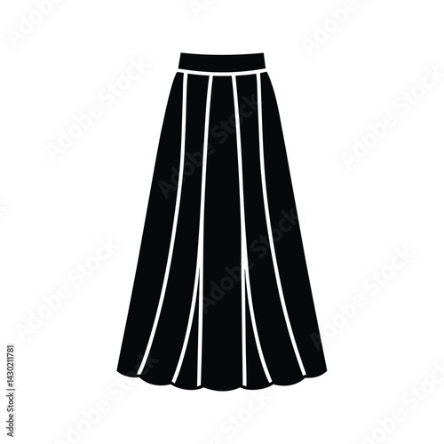 Pleated Maxi Skirt with High Waist Silhouette Vector Illustration