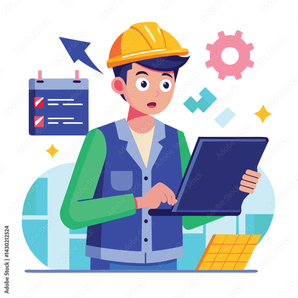 male engineer checks the program and discovers an error. Hand drawn style vector design illustrations. male engineer checks the program and discovers an error. Hand drawn style vector design illustrations.