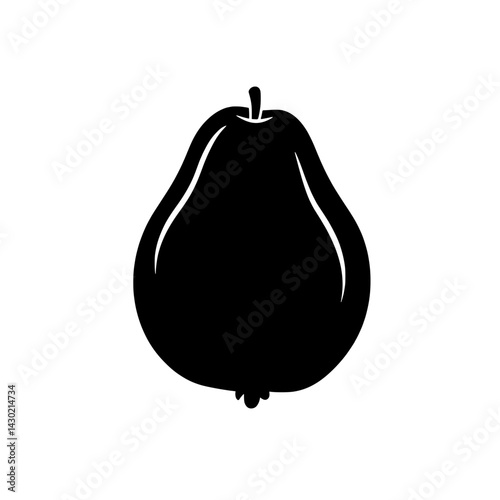 Guava Silhouette: A simple, minimalist silhouette of a guava fruit, showcasing its distinctive pear-like shape and smooth skin.  