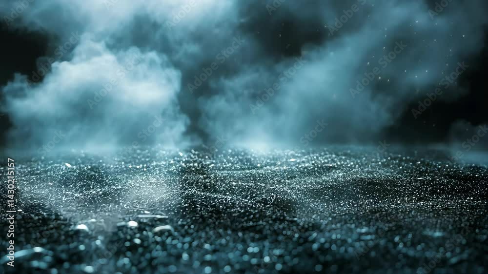 Night scene, misty ground, dark sky, sparkles Night scene, misty ground, dark sky, sparkles