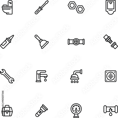 Plumbing and Heating Line Editable Icons set. Vector illustration in modern thin line style of house engineering related icons: pipes, boilers, tools, and more. Pictograms and infographics for mobile