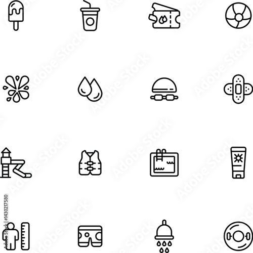Water park icons pack. Isolated water park symbols collection. Graphic icons element
