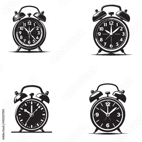 Alarm Clock Silhouette Isolated on White Background

