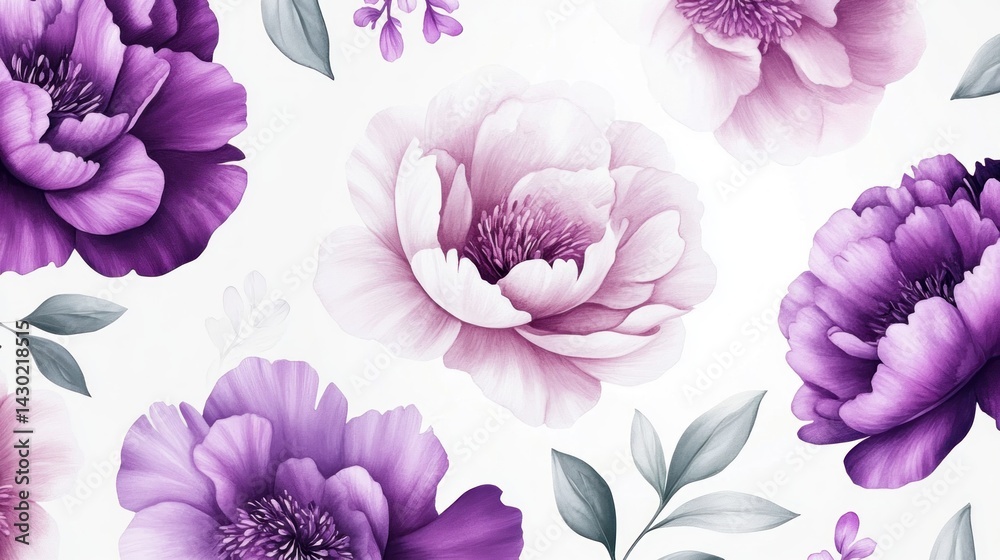 Fototapeta premium Delicate purple and pink floral pattern.