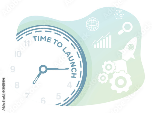 Clock and business tech graphics representing time to launch a project.