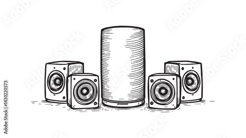 Smart Speaker line art artwork emphasizing clean modern aesthetics