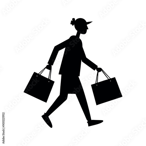 shopper with bags black vector silhouette