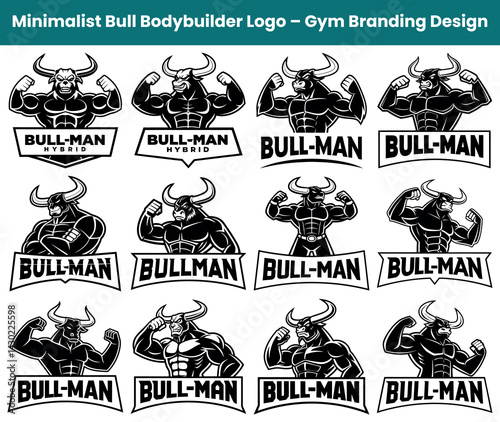 Muscular Hybrid BullMan Black Logos Set Featuring Brawny Bulls with Horns