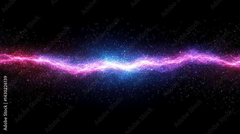 Obraz premium Witness a breathtaking light beam slicing through the cosmic expanse, illuminated by a vibrant display of interstellar dust, galaxies, and celestial wonders in Cosmic Light Beam