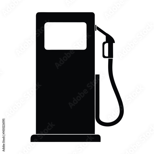 Gas pump flat icon, black silhouette of a gas pump with a nozzle and hose vector Art & Illustration