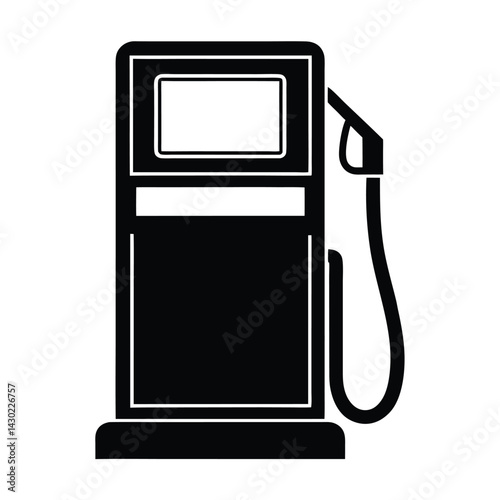 Gas pump flat icon, black silhouette of a gas pump with a nozzle and hose vector Art & Illustration
