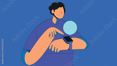 A person clicks on a smart watch, engaging with its features like fitness tracking, notifications, and time management