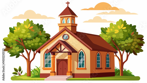 Small town church chapel building isolated on a white background