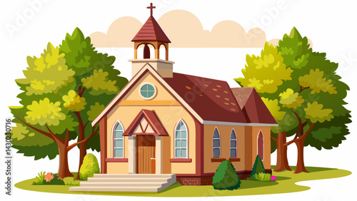 Small town church chapel building isolated on a white background