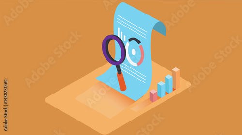 A magnifying glass placed over a statistics report, symbolizing the detailed inspection and verification of data, emphasizing accuracy and precision