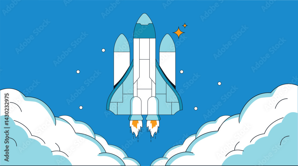 Fototapeta premium A powerful rocket launching into space, leaving a trail of smoke and fire behind, representing human achievement and exploration