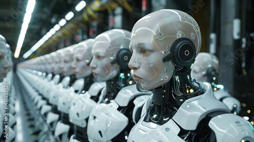 A breathtaking AI generated vision of the future where human clones are indistinguishable from their originals monitored by intelligent algorithms cut out on isolated transparent removed background