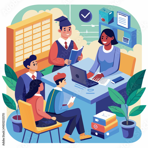 Students Meeting with Professor for Graduation Discussion