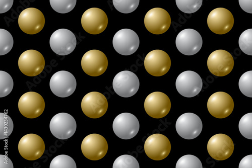 3D Silver And Golden Ball Pattern On Black Background. Futuristic Wallpaper. Technology Banner. Vector Illustration. Wallpaper