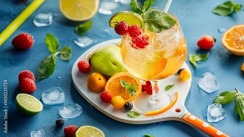pickleball paddle used as tray with cocktails and fruit .