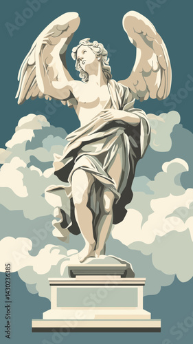 Classic Angel Statue with Heaven Slogan in Minimalist Vector Art Style for T-Shirt Design