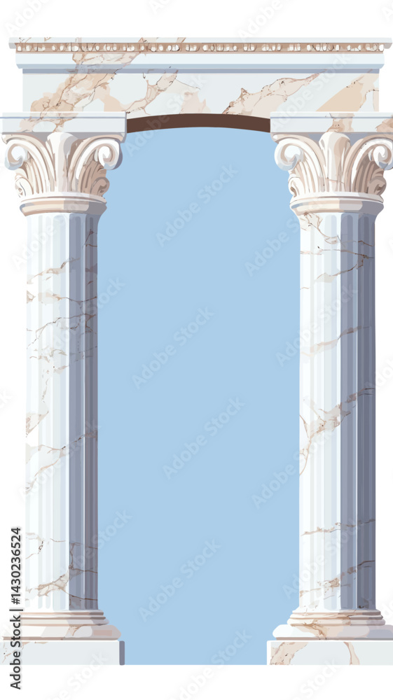 Naklejka premium Elegant Marble Greek Roman Columns with Arch in Minimalist Vector Style