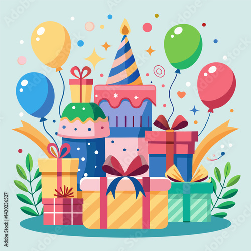 Colorful Birthday Celebration with Gifts and Balloons