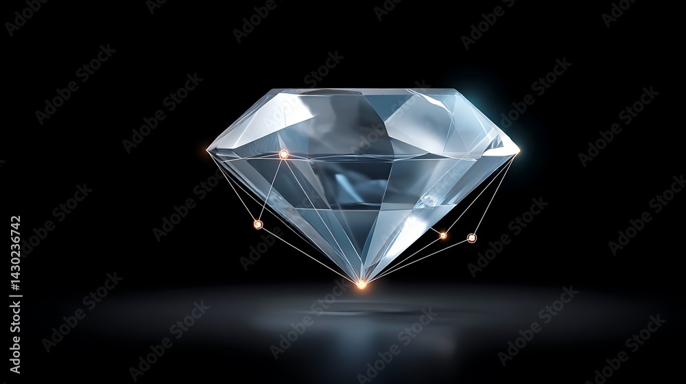 Stunning 3D Render of a Brilliant Cut Diamond with Sparkling Lights on a Dark Background Stunning 3D Render of a Brilliant Cut Diamond with Sparkling Lights on a Dark Background