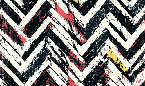 Distressed Herringbone Grunge Pattern with Abstract Halftone in Minimalist Style